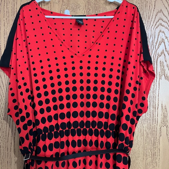 Lane Bryant Women’s Red with Black Polka Dots Belted Slip In Dress Sz-18/20 - Picture 3 of 7